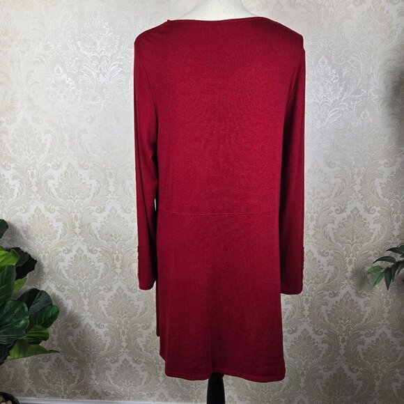 Chico’s Size 1 (US Med) Dark Red Swing Dress/Tunic Long Sleeve Pockets - Picture 10 of 14